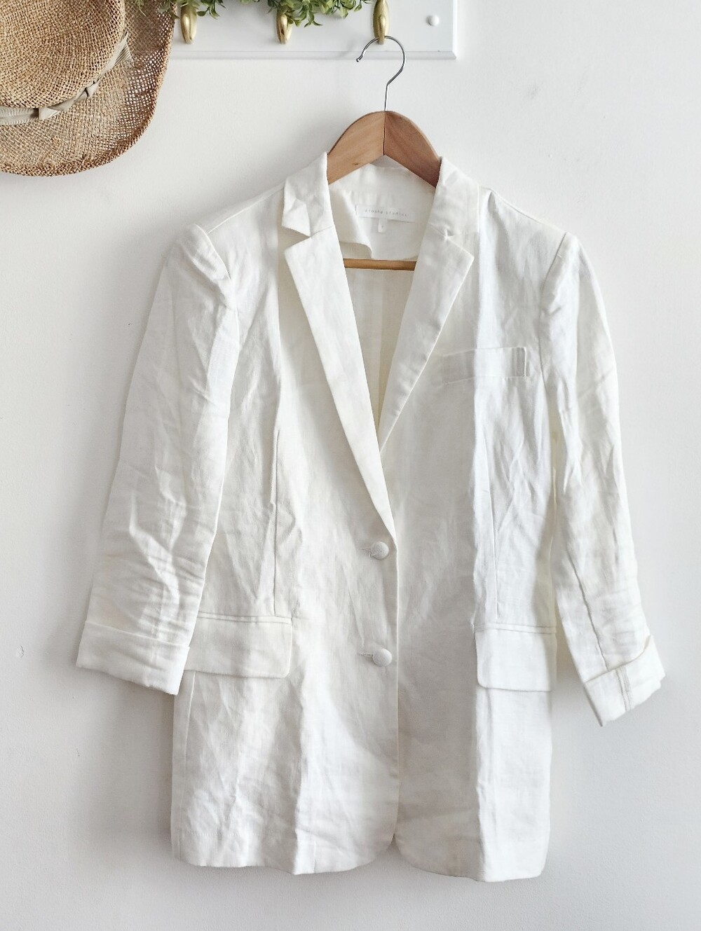 Étophe Studios 100% Linen Blazer Womens Small White Ivory Long Sleeve Tailored